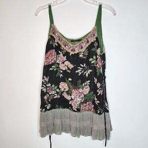 Dark Floral Lace Woodland Fairy Tank Ruffle Whimsigoth Romantic Babydoll Cami